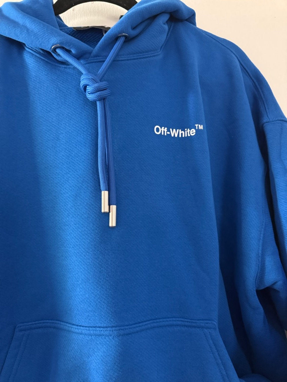 Off-White Blue Pullover Hoodie with Small Chest Logo - Picture 5 of 5
